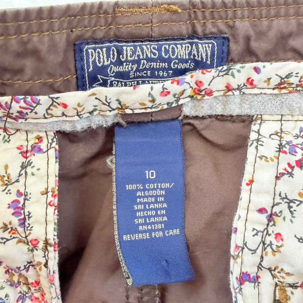 Polo Jeans Co Ralph Lauren Brown Cargo Shorts Women 10 Utility Drawstring Floral - Picture 3 of 7